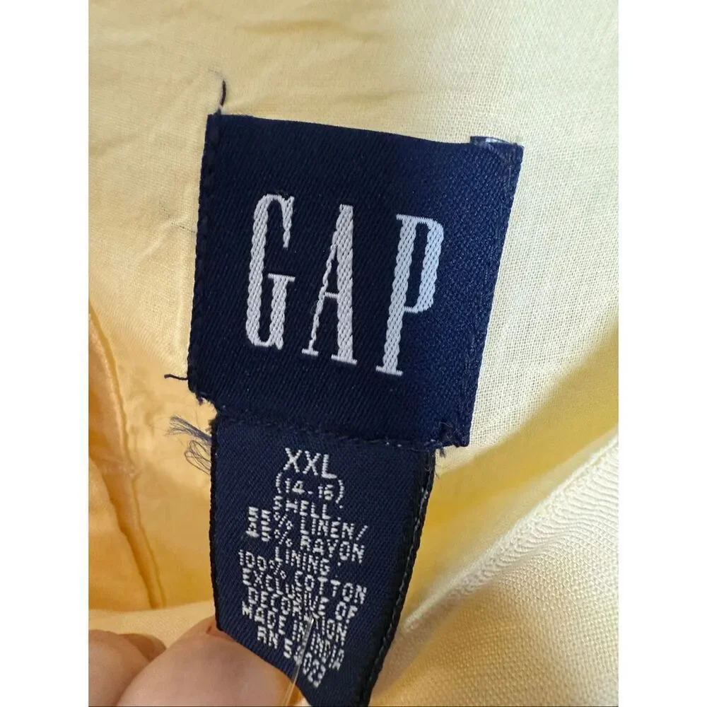 Vintage Gap Kids Girls Yellow Linen Blend Modest Floral Embroidered Dress XXL 14